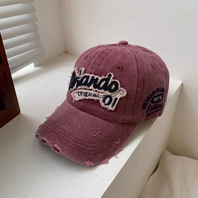 Baseball Embroidered Lettering Distressed Cap