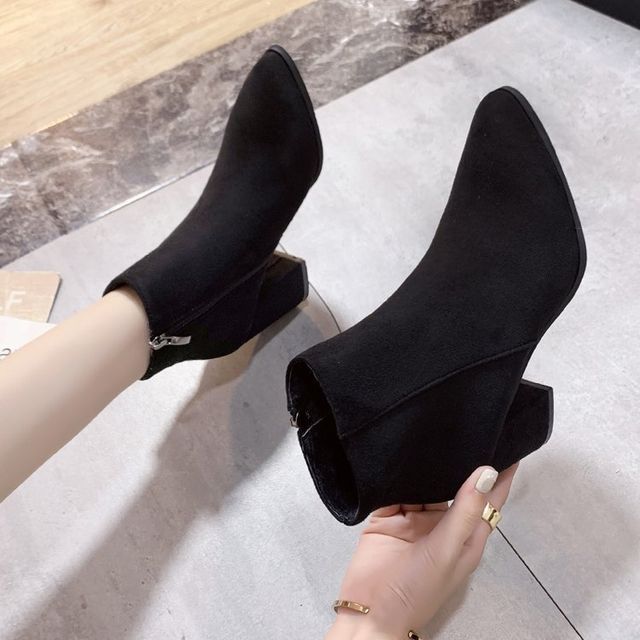 Pointed Chunky Boots Ankle Heel