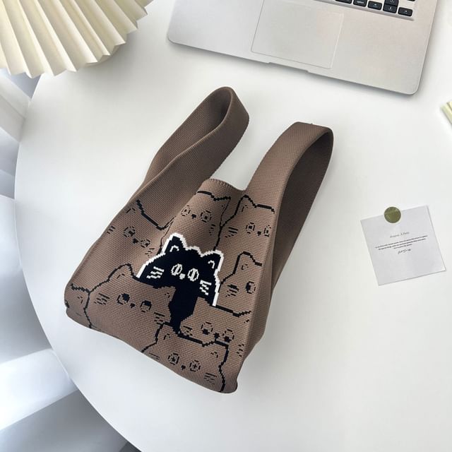 Print Cat Knit Bag Tote