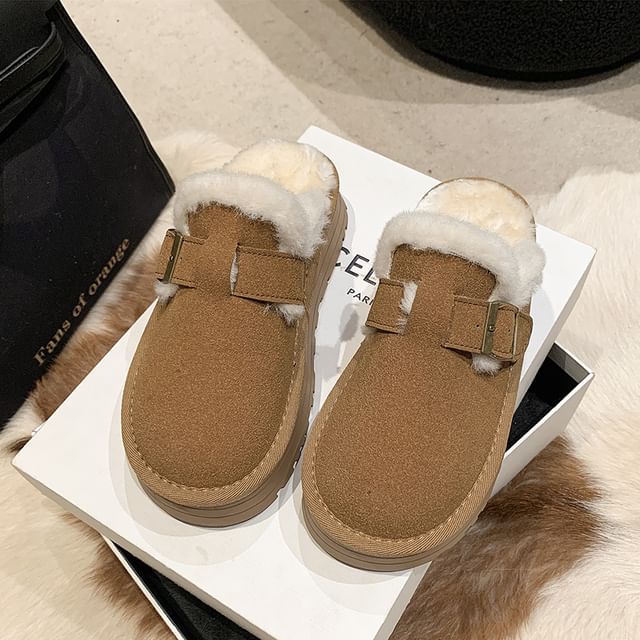 Mules Buckled Fleece-Lined Platform