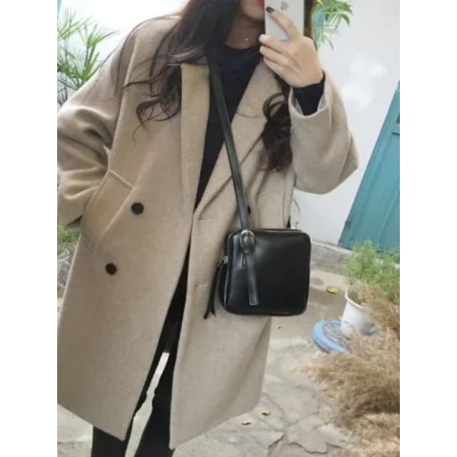 Long-Sleeve Double Breasted Woolen Trench Coat