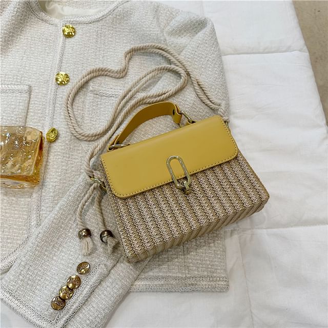 Panel Faux Bag Woven Leather Crossbody