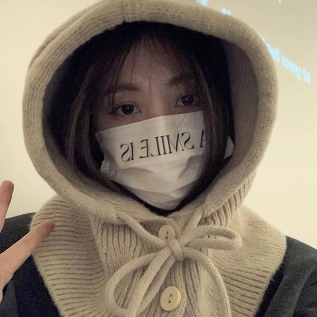 Buttoned Plain Balaclava Knit