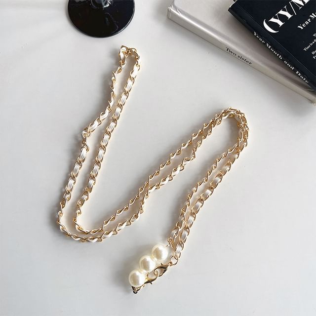 Leather Alloy Phone Pearl Lanyard Faux