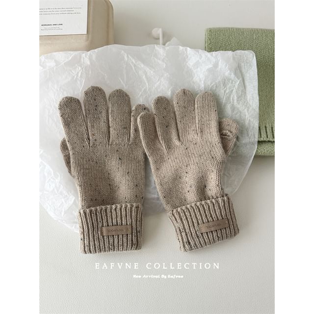 Wool Touchscreen Applique Gloves Lettering Knit