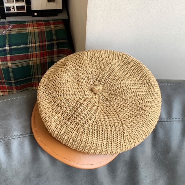 Newsboy Leather Panel Knit Cap Faux