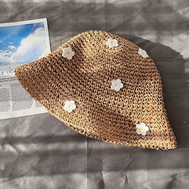 Hat Accent Straw Floral Bucket