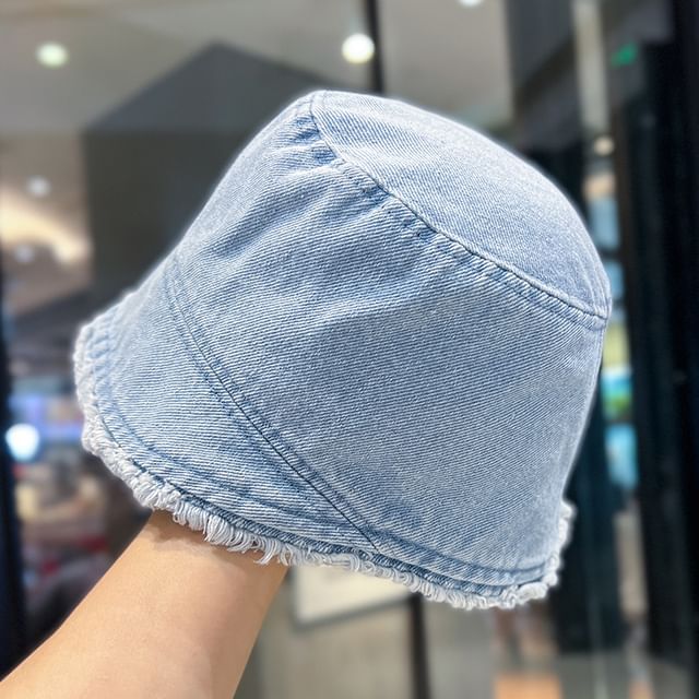 Denim Bucket Frayed Washed Hat