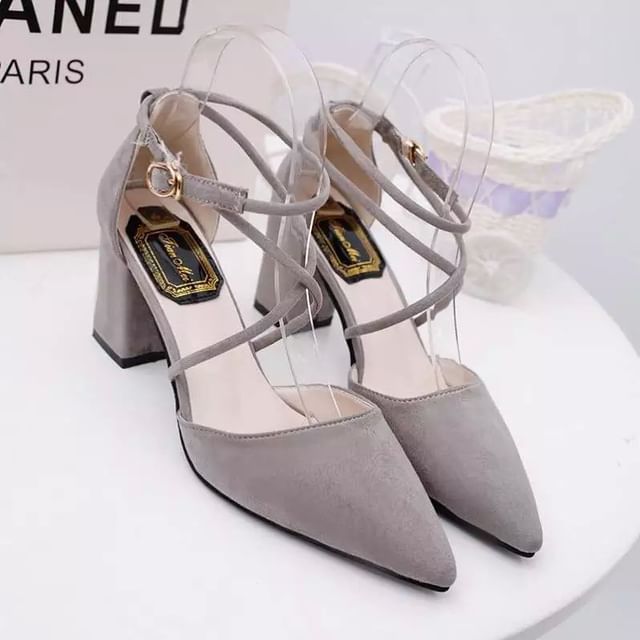Heel Pointed Ankle Sandals Strap Chunky