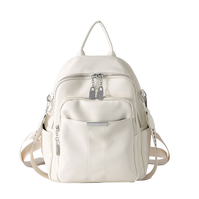 Faux Leather Backpack Multi-Pocket