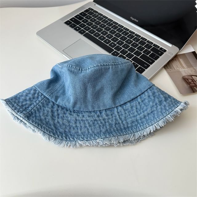Denim Fringed Hat Bucket