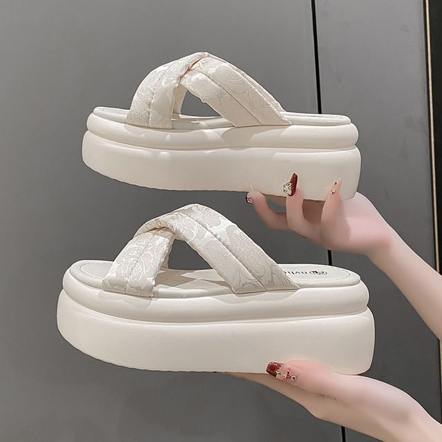 Sandals Slide Jacquard Platform Floral