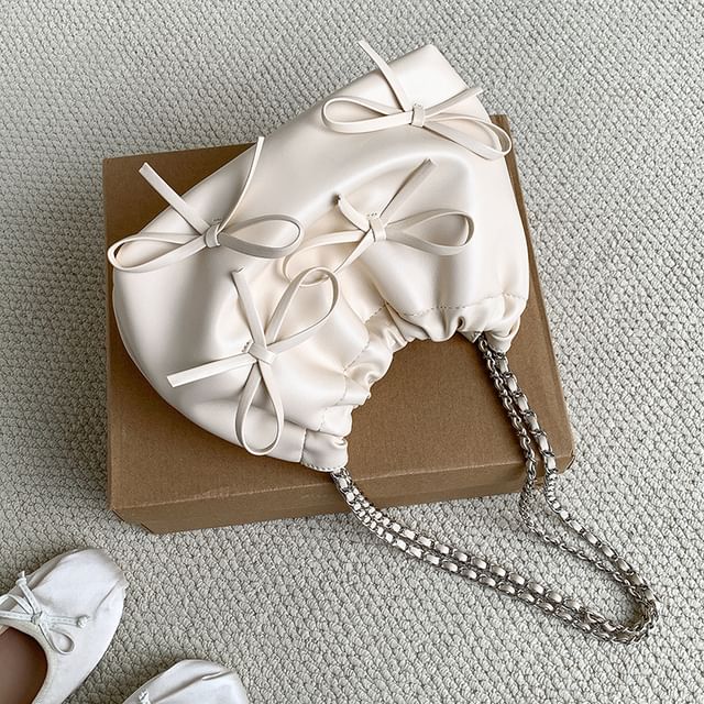 Faux Chain Leather Strap Bag Shoulder Bow