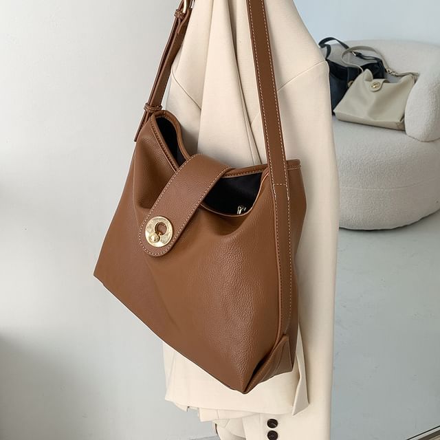 Leather Plain Bag Faux Tote