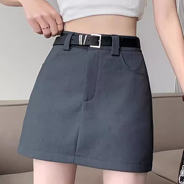 Mini Skirt A-Line Belt + Waist Set: Plain High