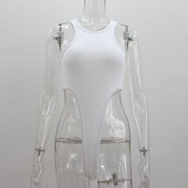 Bodysuit Crew Neck Top Sleeveless Plain