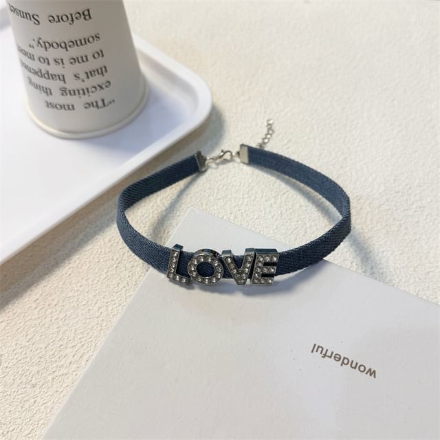 Designs) (Various Choker Denim Lettering Rhinestone