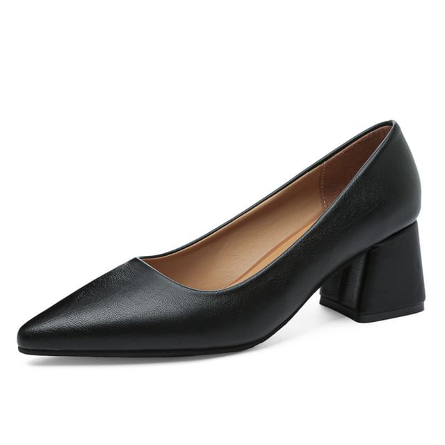 Heel Block Pointed Pumps