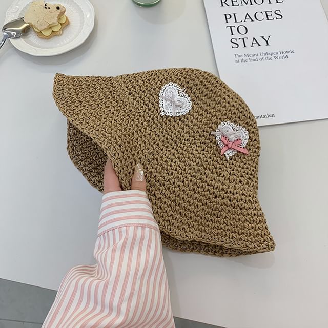 Applique Heart Straw Hat