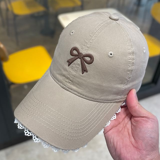 Baseball Lace Cap Embroidered Bow Trim