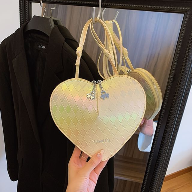 Crossbody Leather Faux Heart Shape Bag