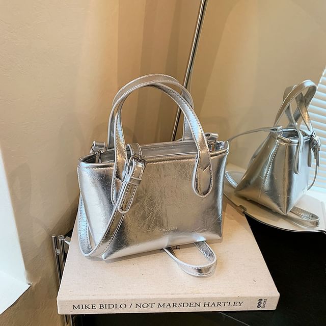 Top Plain Leather Bag Faux Handle Crossbody