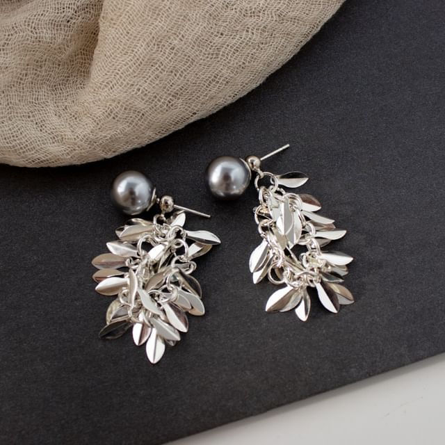 Alloy Earring Pearl Chandelier Faux Leaf