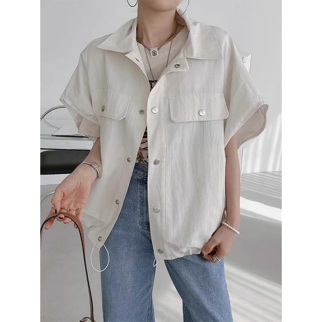 Short-Sleeve Button-Up Plain Shirt