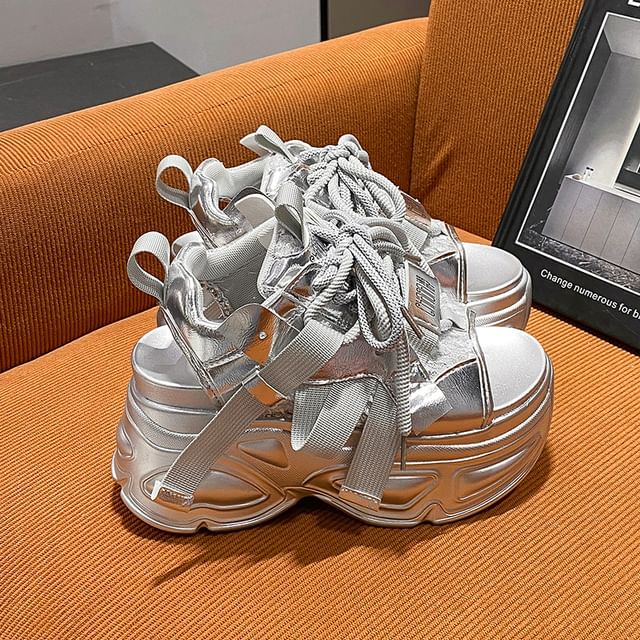 Sandals Lace-Up Sequin Slingback Platform