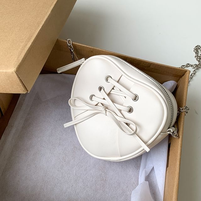 Heart Chain Bag Leather Crossbody Shaped Faux Lace-Up Strap