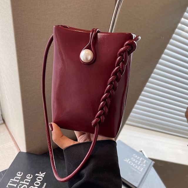 Leather Plain Bag Faux Crossbody