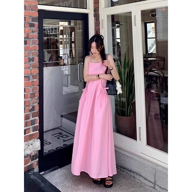 Crew Neck Short-Sleeve Solid Sundress Maxi