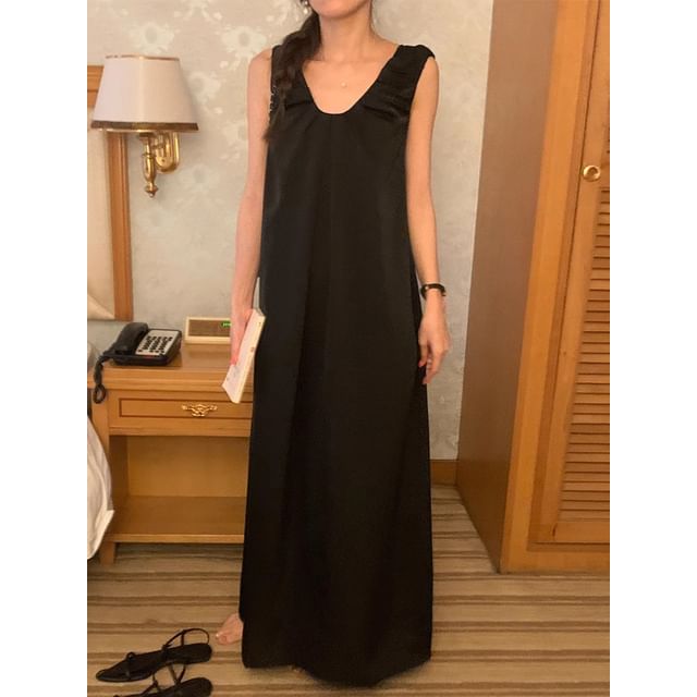 Spaghetti Strap Plaid Ruched Panel A-Line Maxi Dress