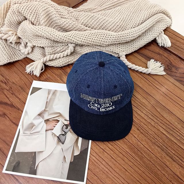 Lettering Corduroy Embroidered Cap