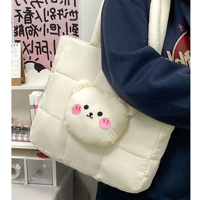 Quilted Tote Bear Applique Bag Nylon