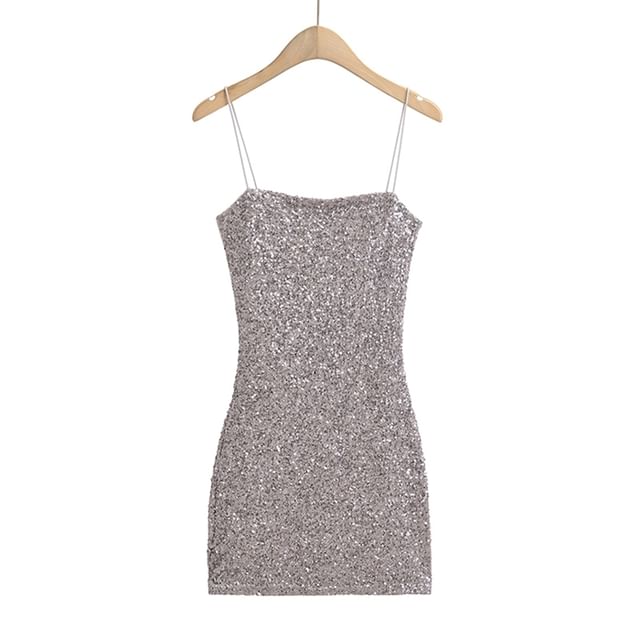 Thin Strap Sequined Mini Bodycon Dress