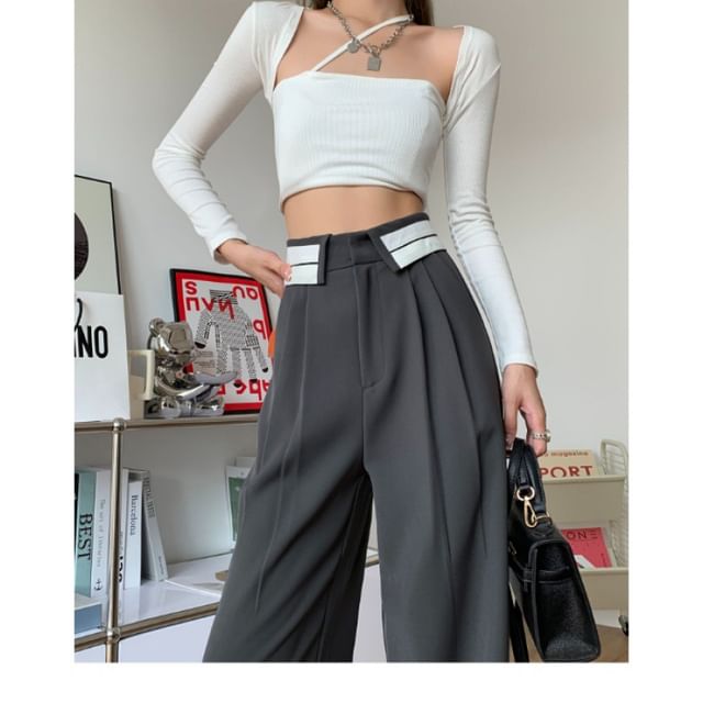 Pants High Leg Pleated Wide Waist Suit Striped