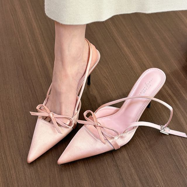 Sandals Bow Stiletto Pointed Slingback