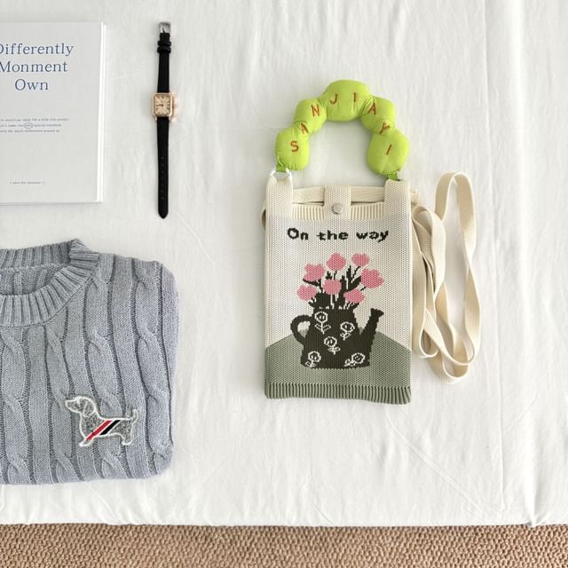 Donut Handle Print Top Cartoon Knit Bag Crossbody