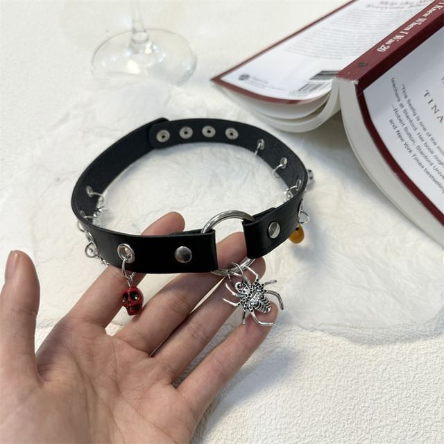 Faux Leather Choker Halloween Pendant