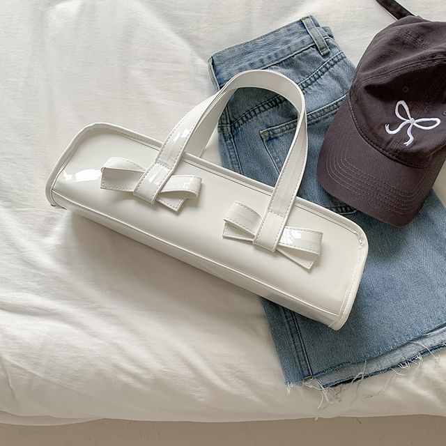 Leather Bag Shoulder Patent Bow Accent Plain