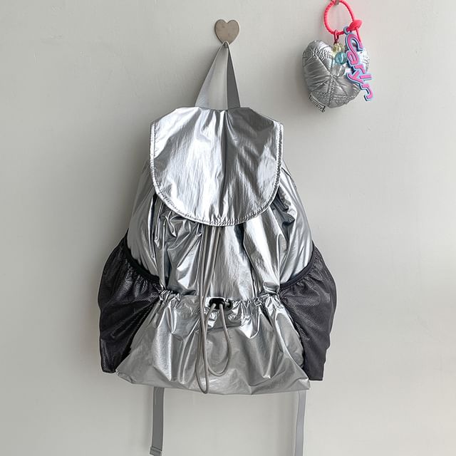 Backpack Plain Drawstring Flap Nylon