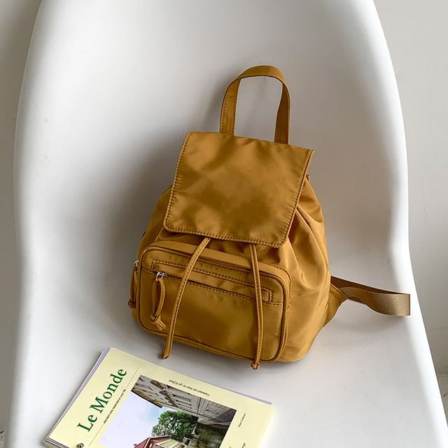 Plain Backpack Nylon Flap Drawstring