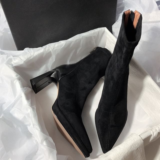 Heel Short Chunky Boots Pointy