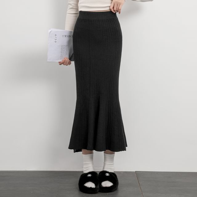 High-Waist Knitted Mermaid Tail Midi Skirt