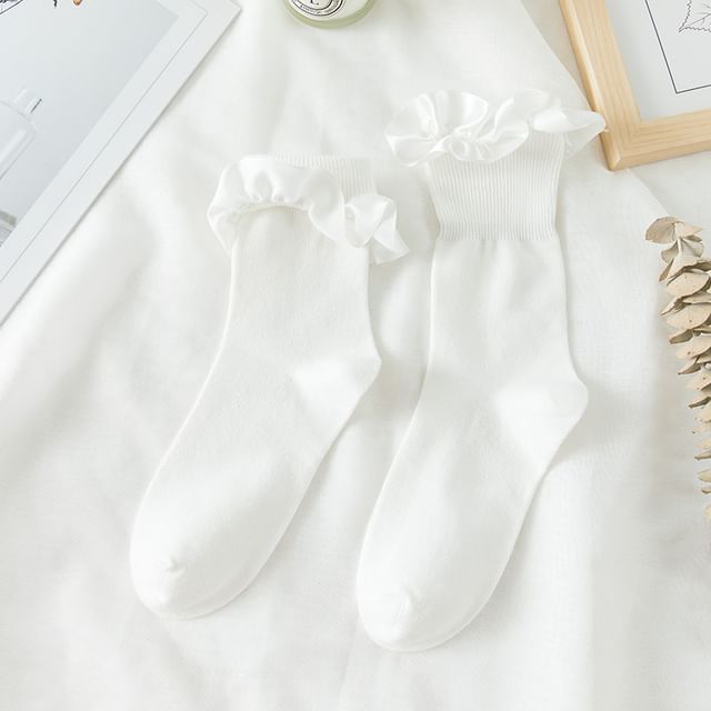 Frill Trim Plain Crew Socks