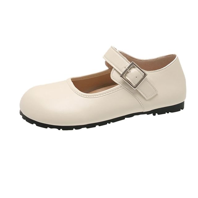 Jane Round Leather Faux Plain Flats Mary Buckled Toe