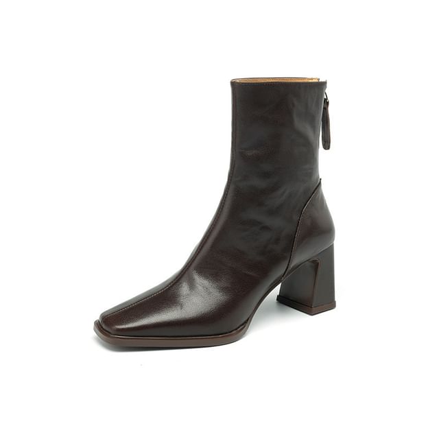 Short Boots Toe Zip Square Block Heel