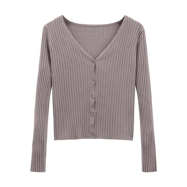 V-Neck Solid Ribbed Knit Jacket