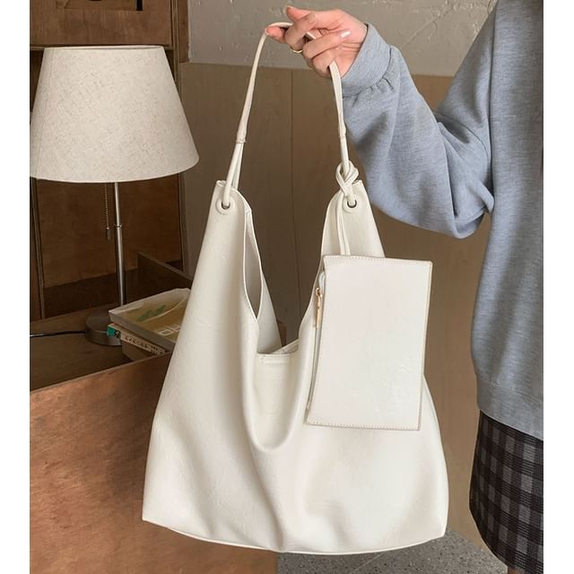 Bag Leather Tote Faux With Pouch Plain